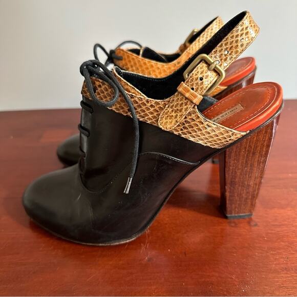 Dries Van Noten black leather snakeskin Slingback Lace up Designer Clog Italy 38 - Picture 9 of 13